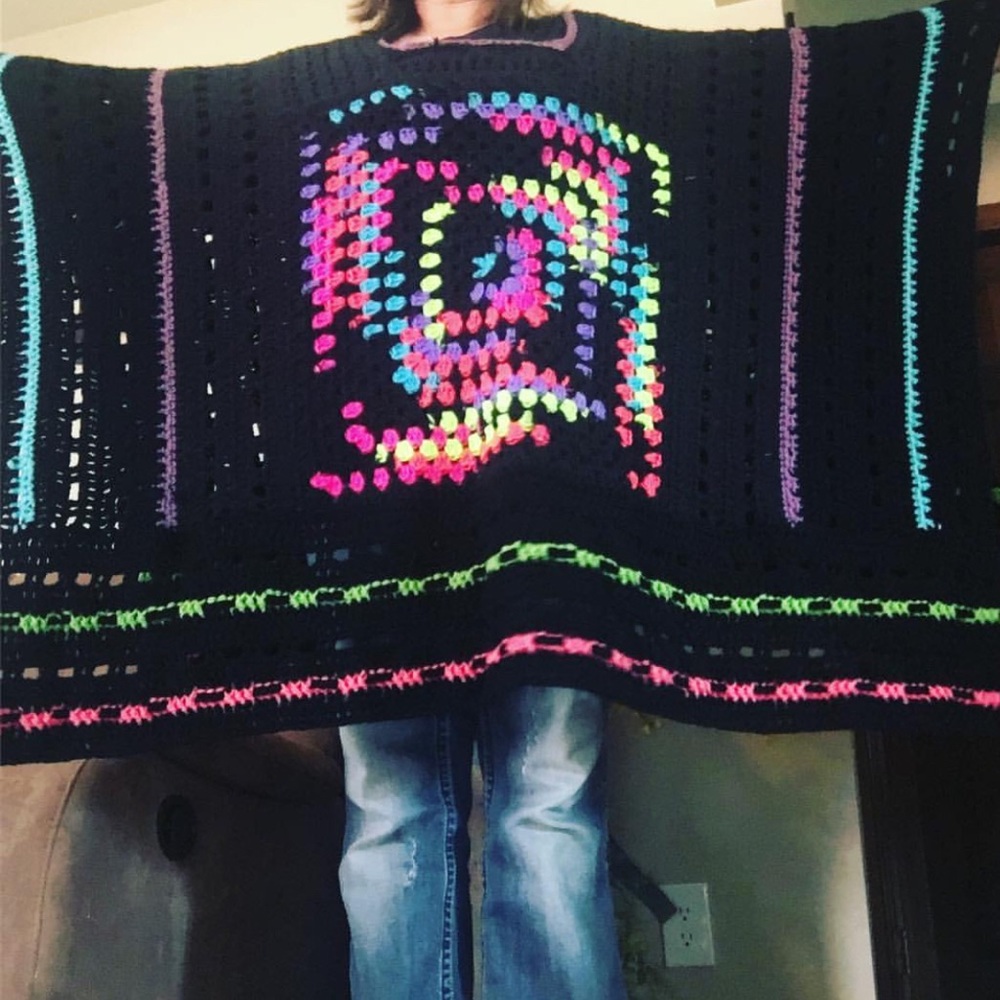 Hand made colorful retro Bo Ho poncho